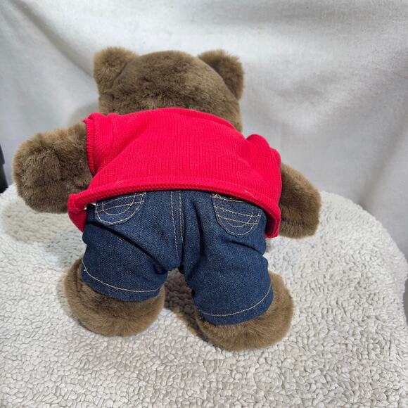 Lee Dungarees Jeans Happy Holidays Teddy Bear 12" x 10" Red Sweater Plush Soft - Picture 6 of 13